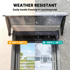 Black weather-resistant door canopy awning with translucent top panel and end brackets