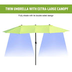 Lime green extra-large double-side umbrella parasol with black center pole