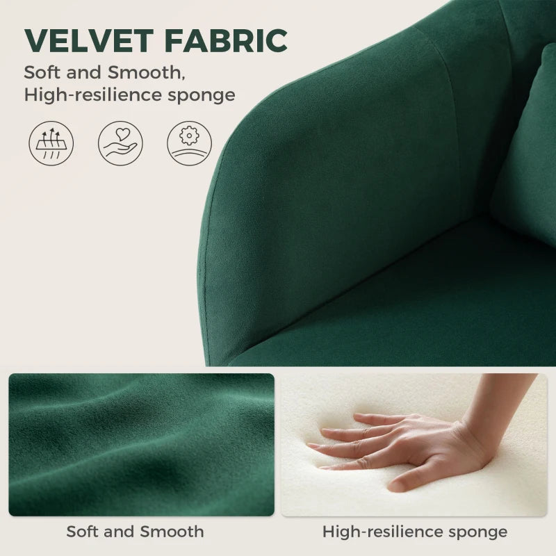 Dark green velvet tub chair armrest and backrest with smooth fabric texture