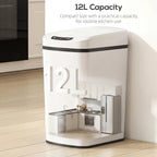 White 12L capacity motion sensor trash bin with black top band