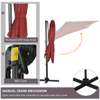 Wine red cantilever umbrella with wrapped loop strap and manual crank mechanism