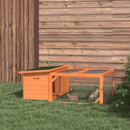 Orange outdoor small animal hutch and run with wire mesh pen and raised hideaway