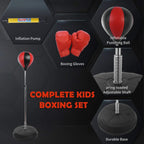 Complete kids boxing set with inflatable punching ball, gloves, and adjustable stand