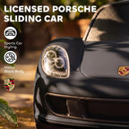 Matte black ride-on push car front with headlight housing and center grille detail