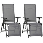 Set of 2 grey sun lounger reclining chairs with footrests and adjustable backrest