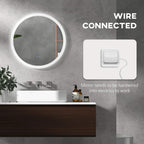 Round LED bathroom mirror with lit ring and hardwired power connection