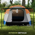 Orange and blue tunnel tent interior with hanging lantern hook and inner floor