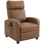 Dark brown faux leather massage recliner armchair with side pocket and padded armrests
