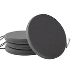 Set of 4 dark grey round outdoor chair seat cushions with ties, removable covers