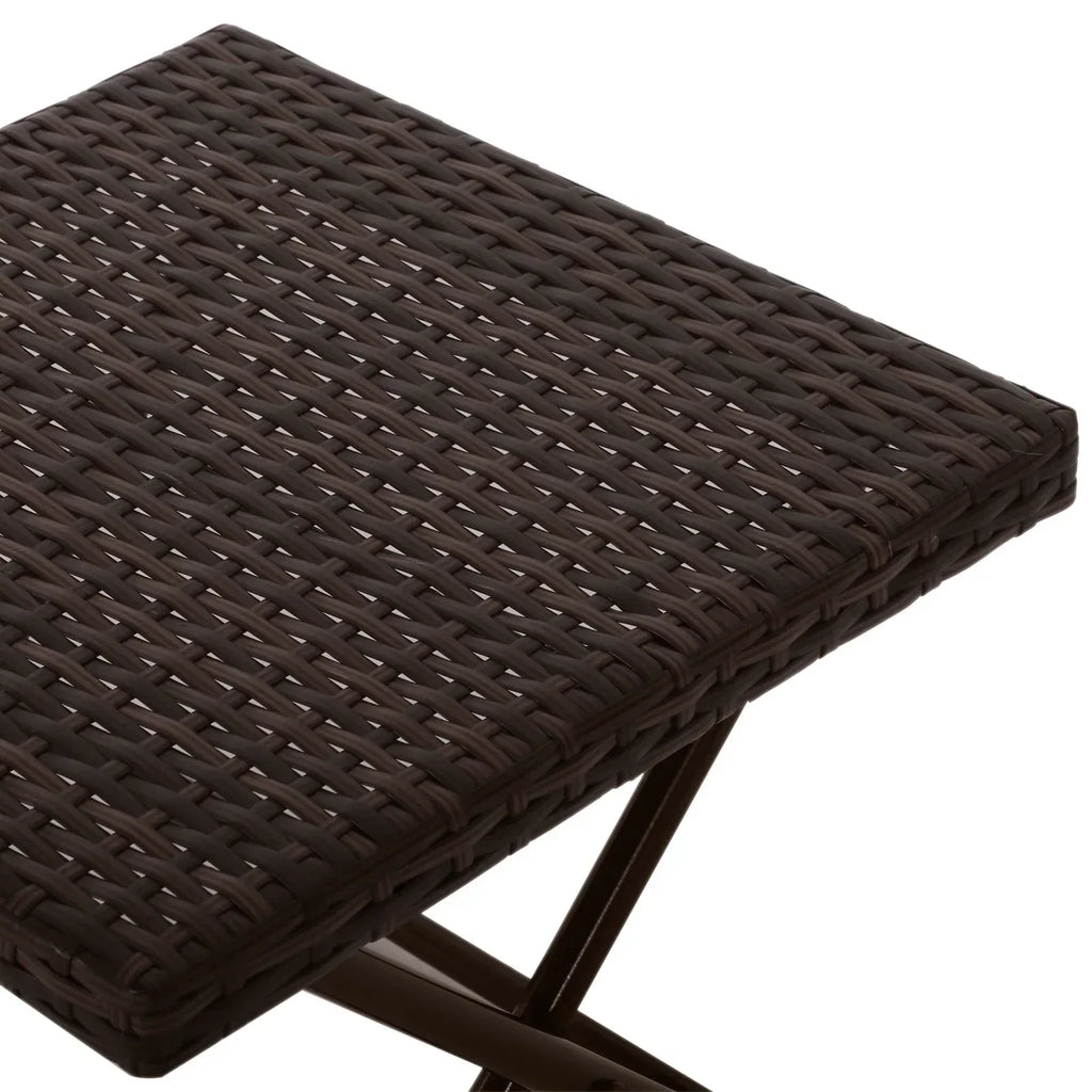 Folding Rattan Garden Coffee Table, Small Square Outdoor Bistro Side Table with Rattan Top for Patio, Balcony, Porch, 40 x 40 x 40 cm, Brown - Bobobiy