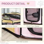 Fabric pet playpen detail: ventilation mesh panels, zip door, and anti-bite durable trim