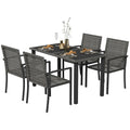 Outdoor Dining Set 5 Pieces Patio Conservatory with Tempered Glass Tabletop,4 Dining Chairs - Grey - Bobobiy