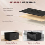 Black fabric drawers on MDF and non-woven fabric with wood-grain print top panel.