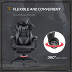 Grey racing gaming chair with 360-degree swivel base and padded lumbar support