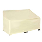 Beige waterproof 2-seater sofa cover with full drape and base tension tabs