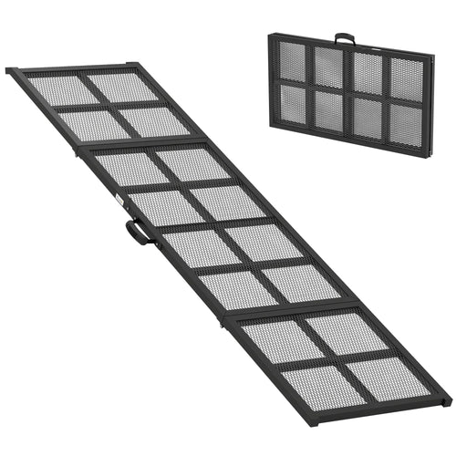 Black metal dog car ramp with non-slip mesh surface and side rails