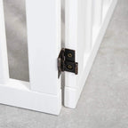 White foldable wooden pet gate hinge latch hardware on the frame side
