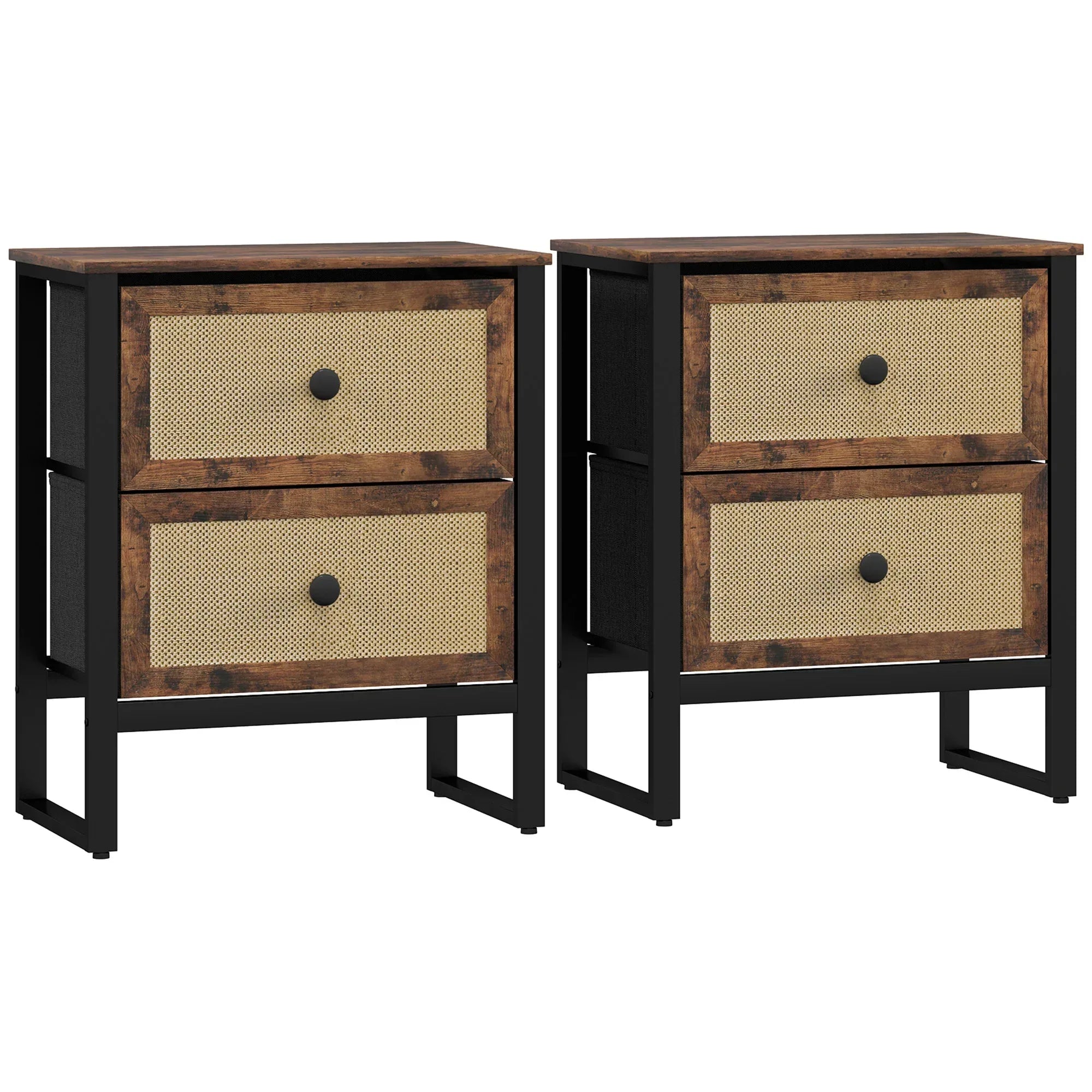 Industrial-Natural Bedside Table Set of 2 - Brown - Bobobiy