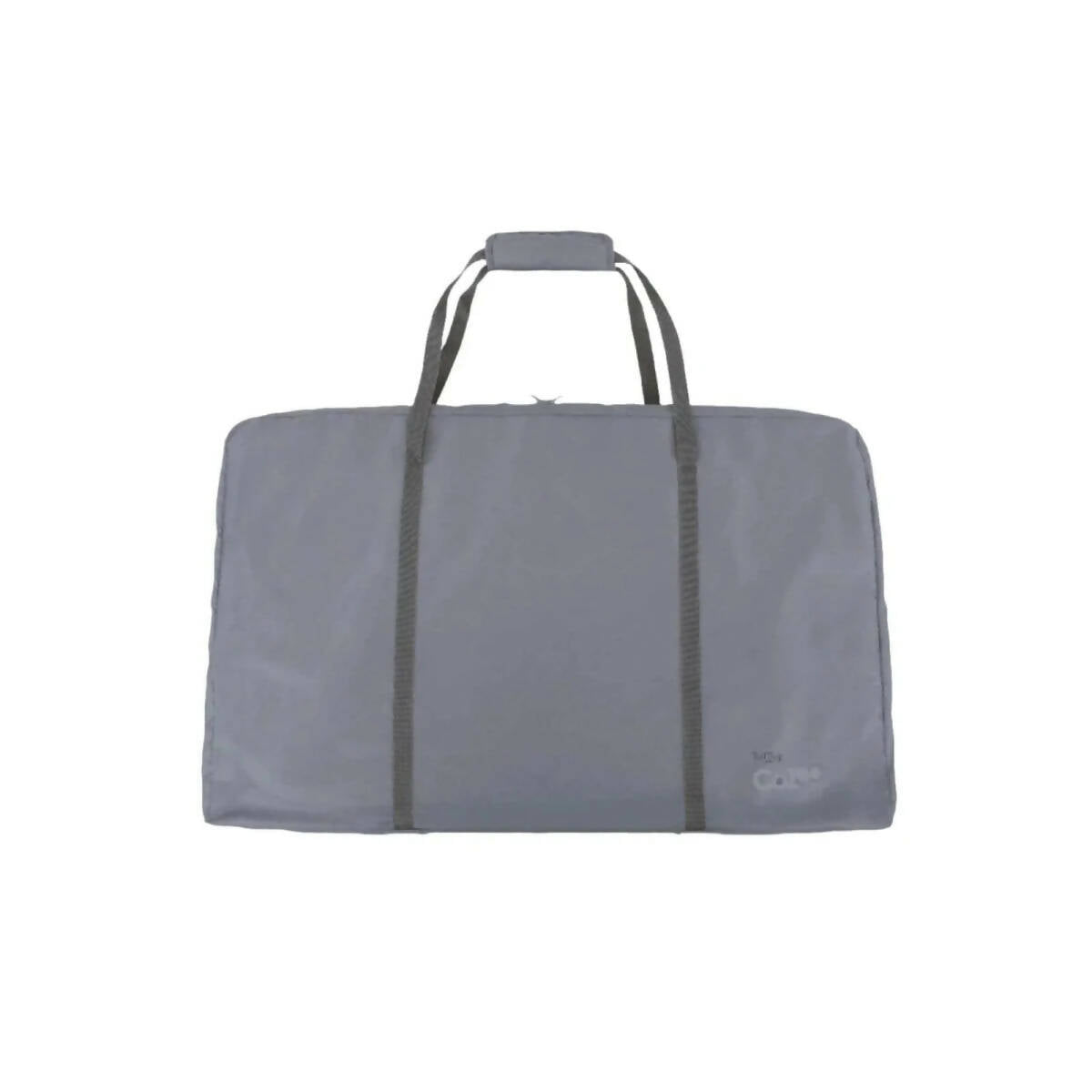 Padded gray bedside crib travel bag with two carry handles
