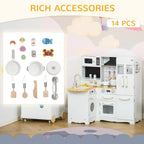 White kids play kitchen set with 14 accessories, including cookware and utensils