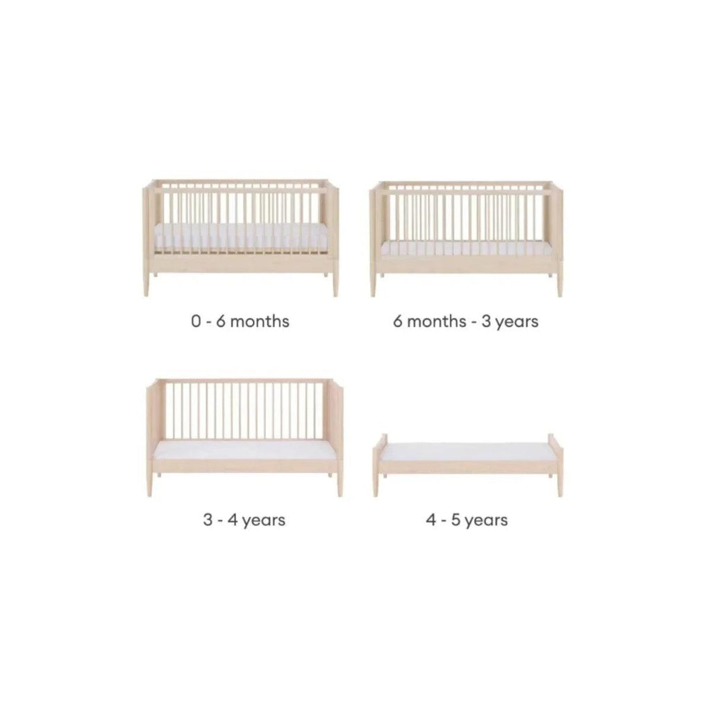 Baby crib size chart for 0–6 months, 6–3 years, 3–4 years, 4–5 years