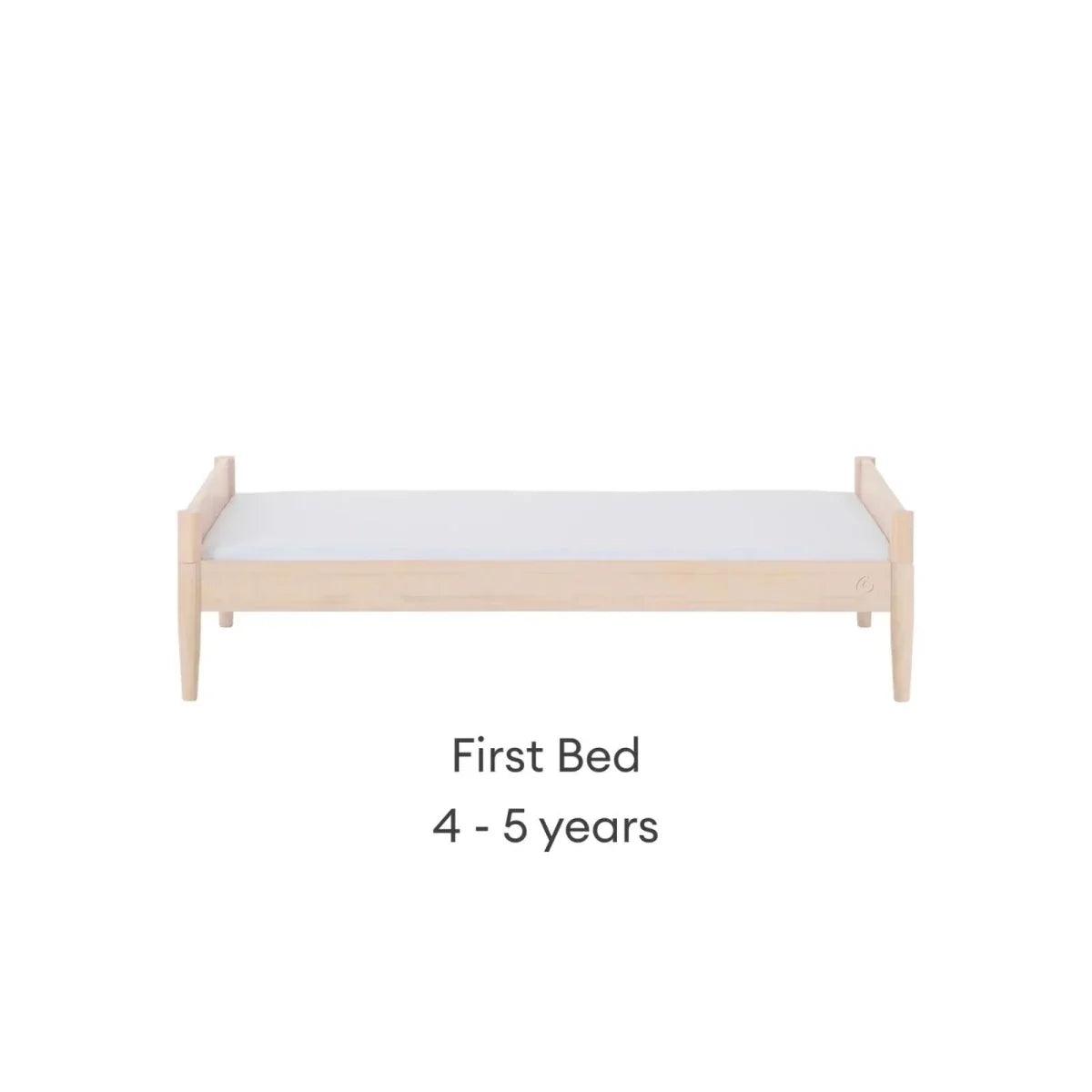 Natural ash first bed frame with end panels and low mattress platform