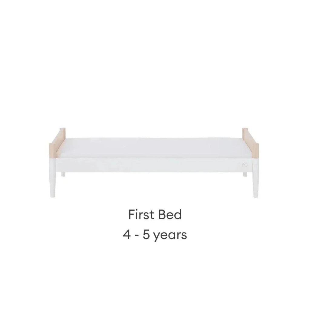 White and natural ash first bed with low, solid front and short side panels