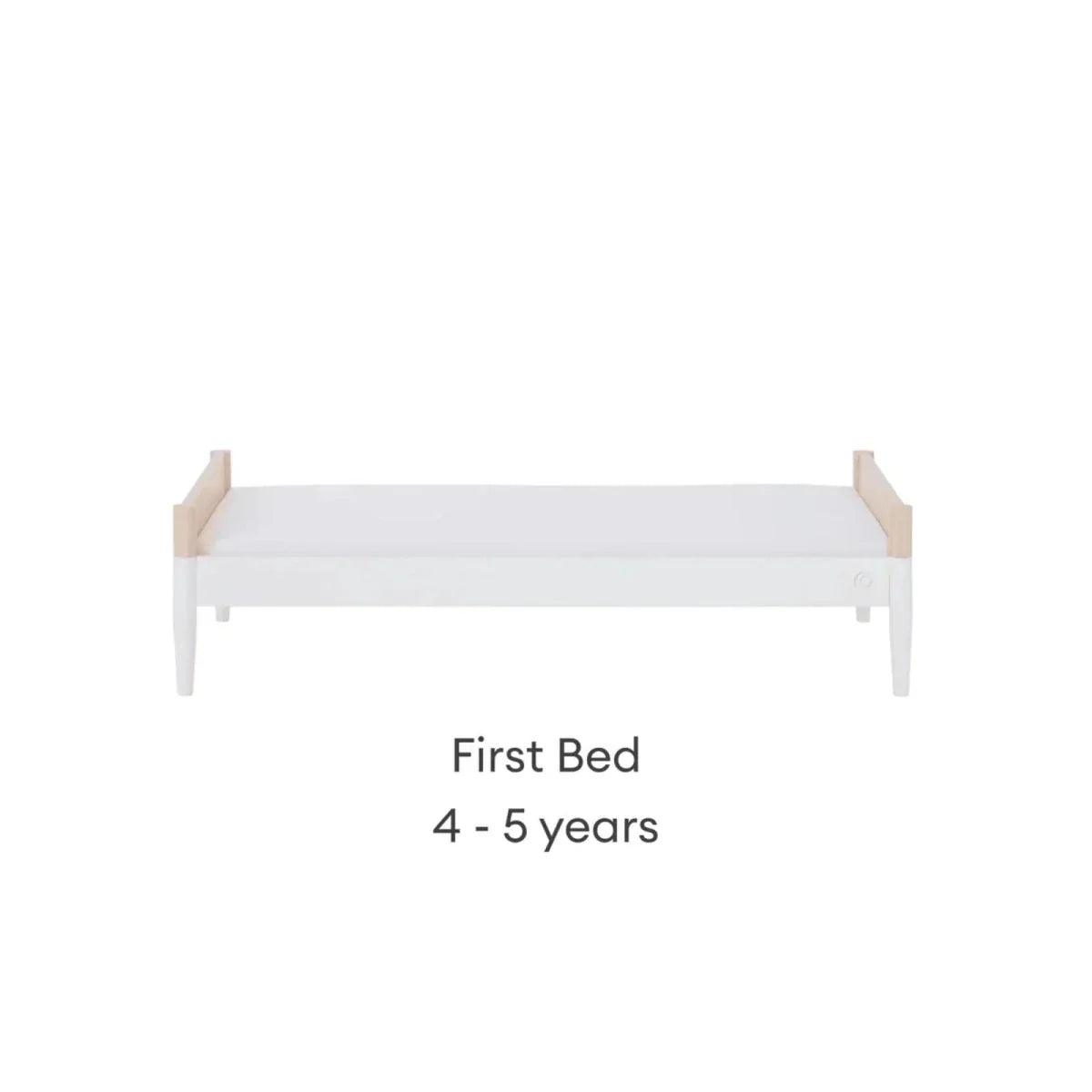 White and natural ash first bed with low, solid front and short side panels