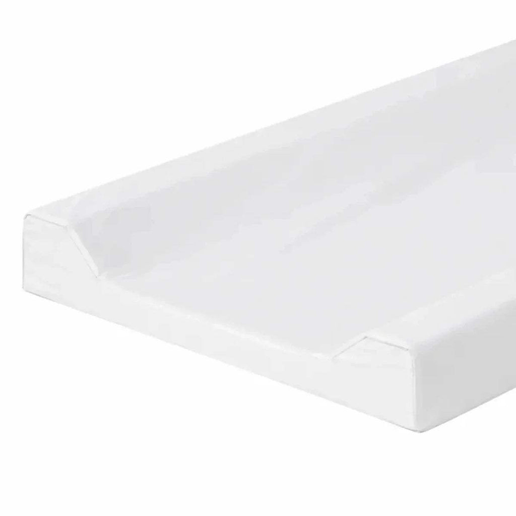 White baby changing pad with smooth surface and corner edges