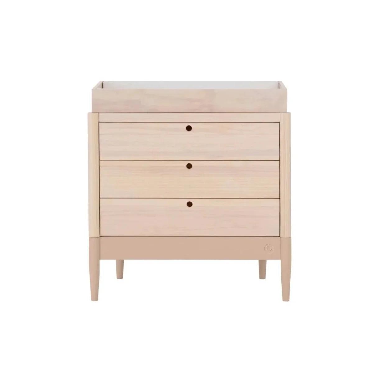 Baby dresser with three drawers and changing top in powder blush and natural ash