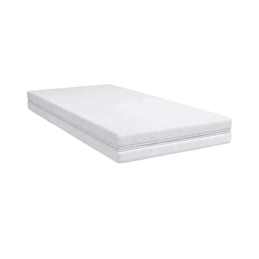 Baby cot mattress 140x70cm, white fabric-covered top with stitched edge