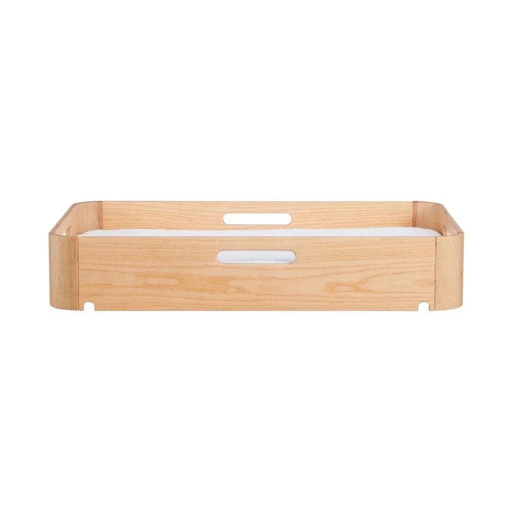 Natural wood changing tray with front legs and center handle