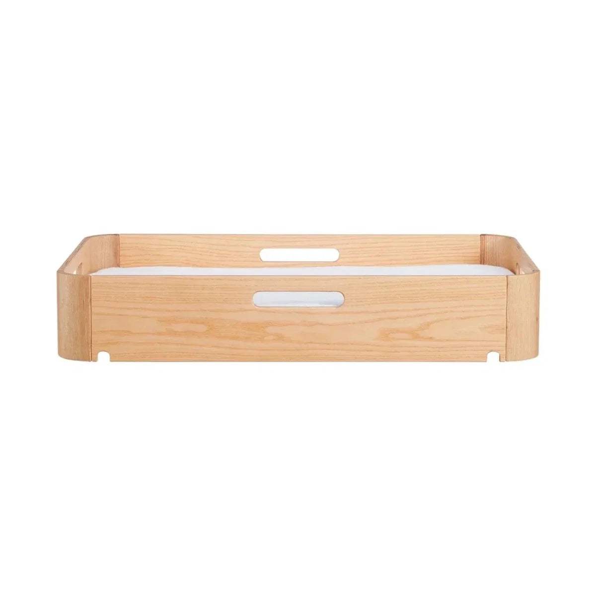 Natural wood changing tray with front legs and center handle