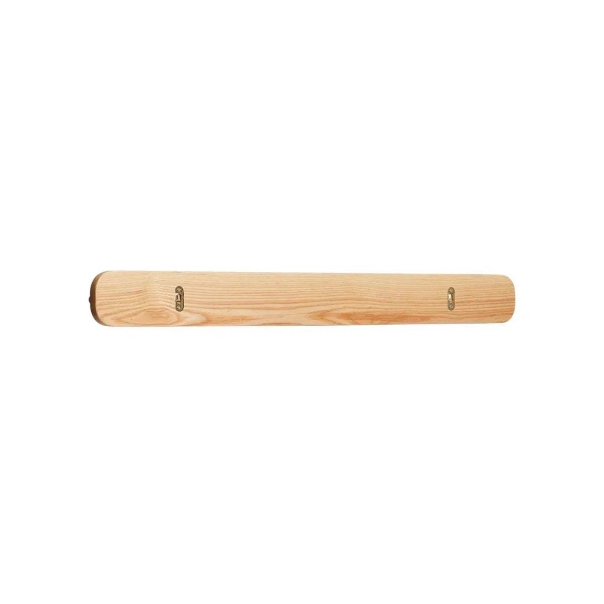 Natural wood hanging rail with two metal hooks at the ends