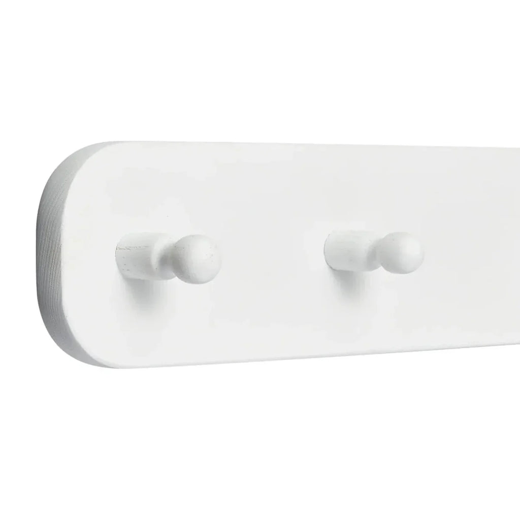 White hanging rail end with two rounded wall hooks