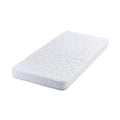 Baby cot bed mattress, white quilted top with soft cushioned surface.