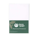White baby mattress protector packaging with Gaia Baby logo