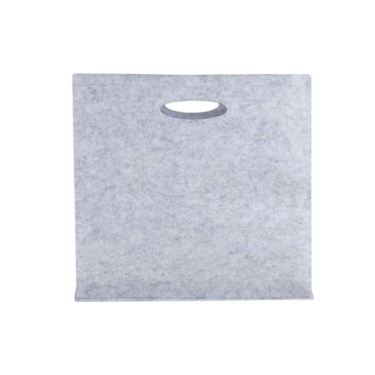 Light gray felt storage box with oval handle opening