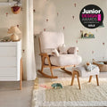 Gaia Baby Hera rocking chair in light oak with off-white upholstered seat and footstool