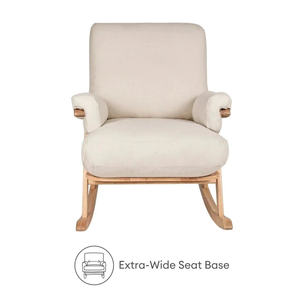 Gaia Baby Hera upholstered rocking chair in off-white with light oak legs
