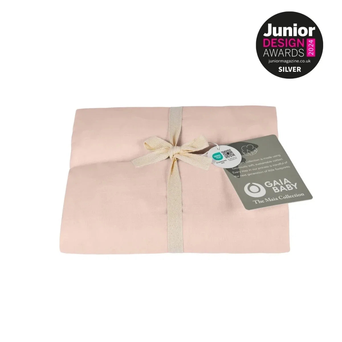 Blush muslin fitted cotsheets, 70x140 cm, 2-pack, folded with tied ribbon