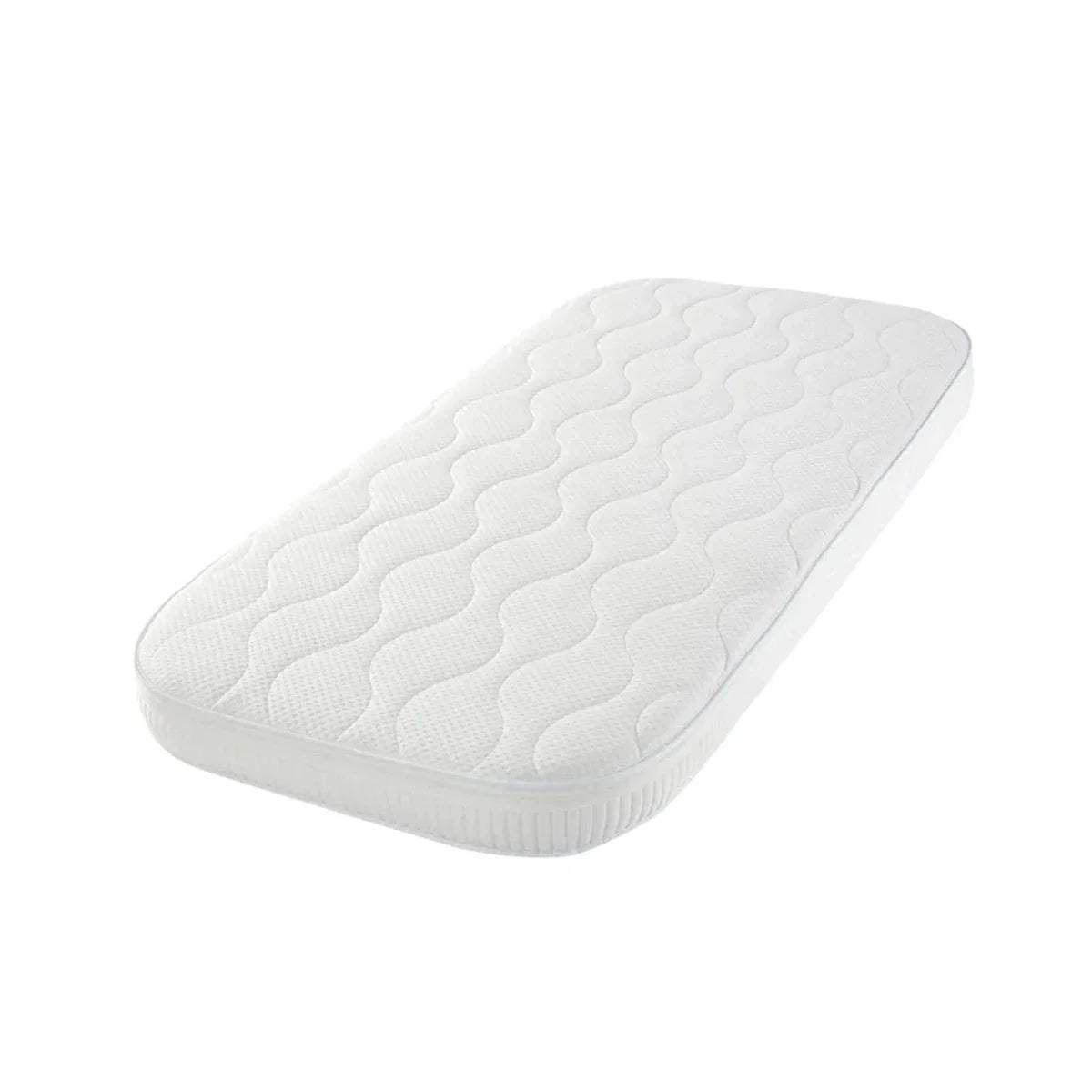 White baby cot bed mattress with quilted wavy top surface