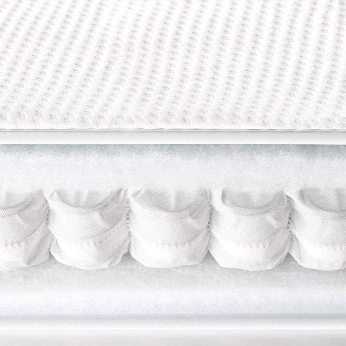 White cot bed mattress side panel with stitched padding and elastic edge