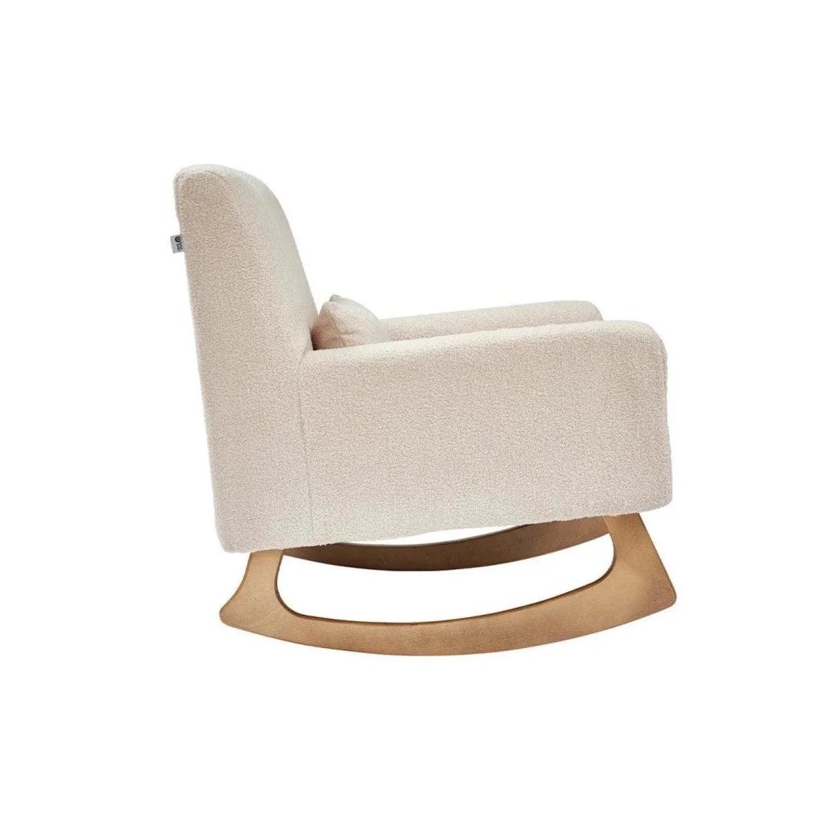 Biscuit boucle nursing chair with curved rocking runners and padded armrest