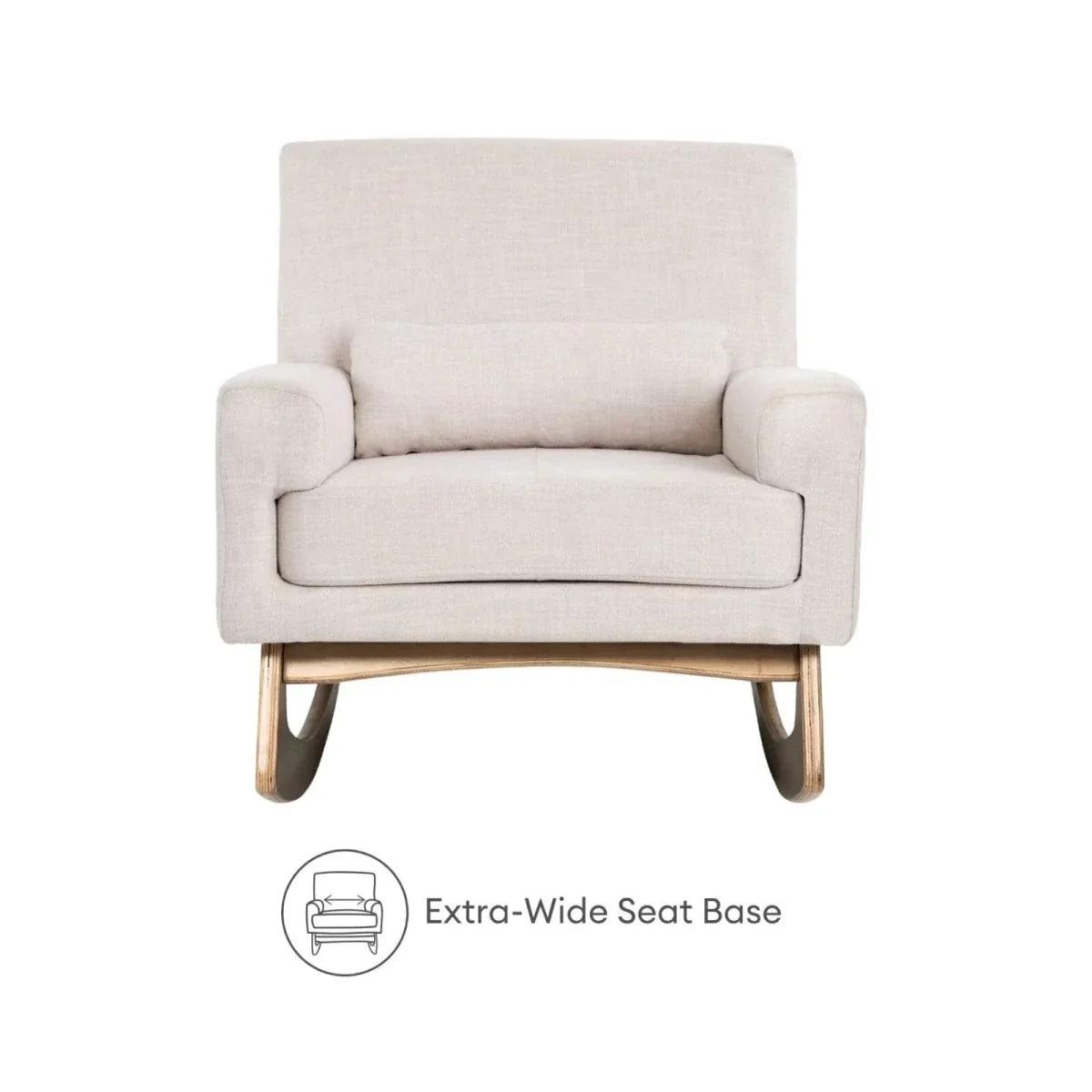 Oat nursing chair, wide seat base, upholstered armrests and backrest.