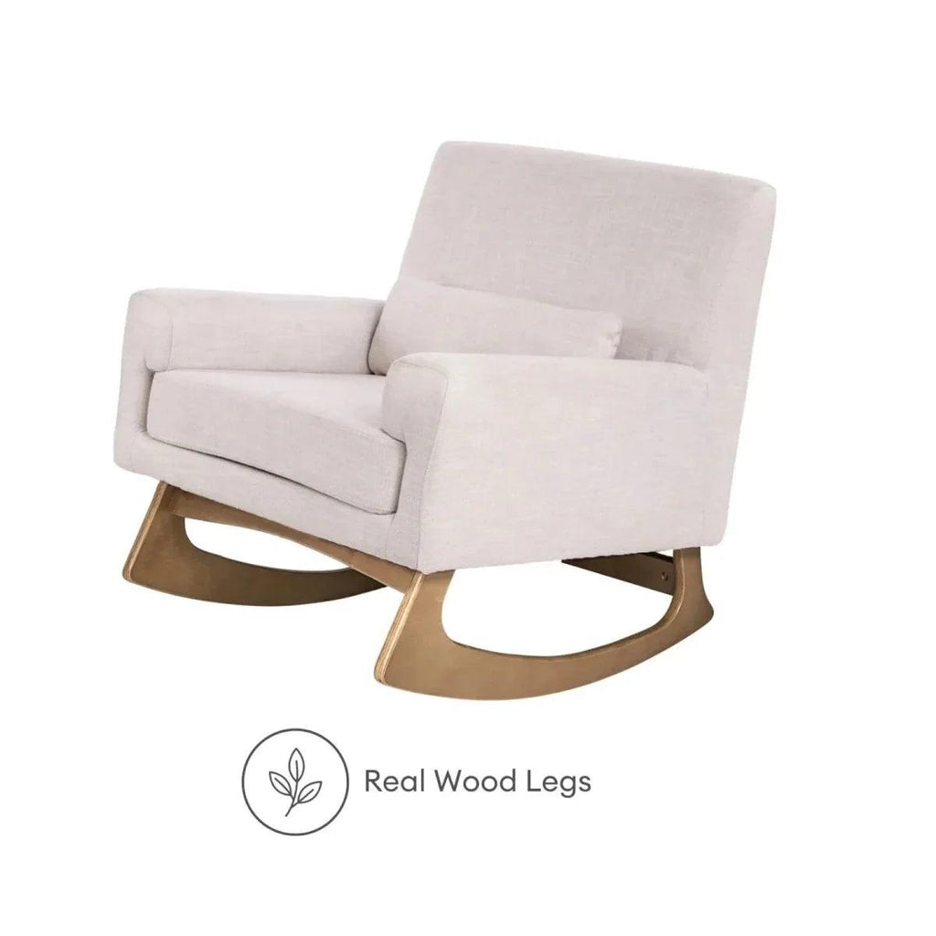 Oat nursing chair with real wood legs and arched rocker base, padded backrest.
