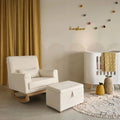 Nursing chair and footstool set in chalk boucle with curved wooden base