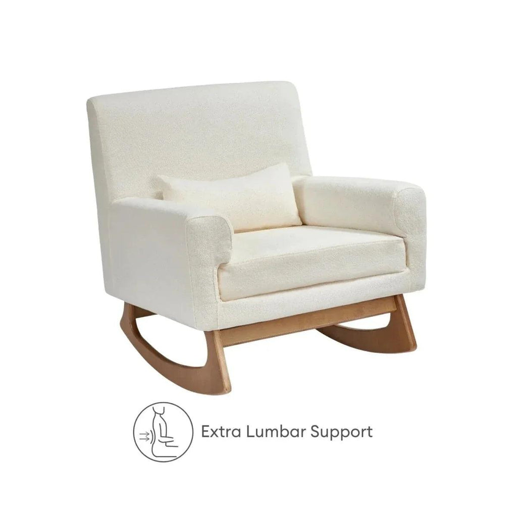 Gaia Baby Serena nursing chair in chalk boucle with wood rocking base and lumbar support