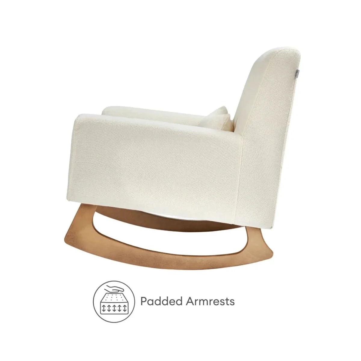 Gaia Baby Serena nursing chair with padded armrests and curved wood base