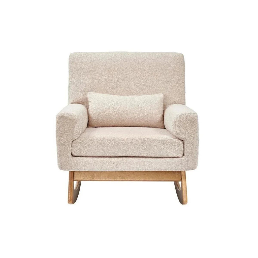 Beige boucle baby rocking & nursing chair with padded back and seat